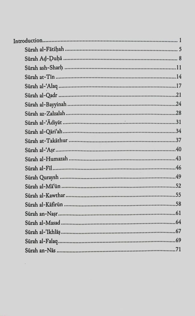 Tafsir of Short Surahs for Muslim Youth (Content Page)